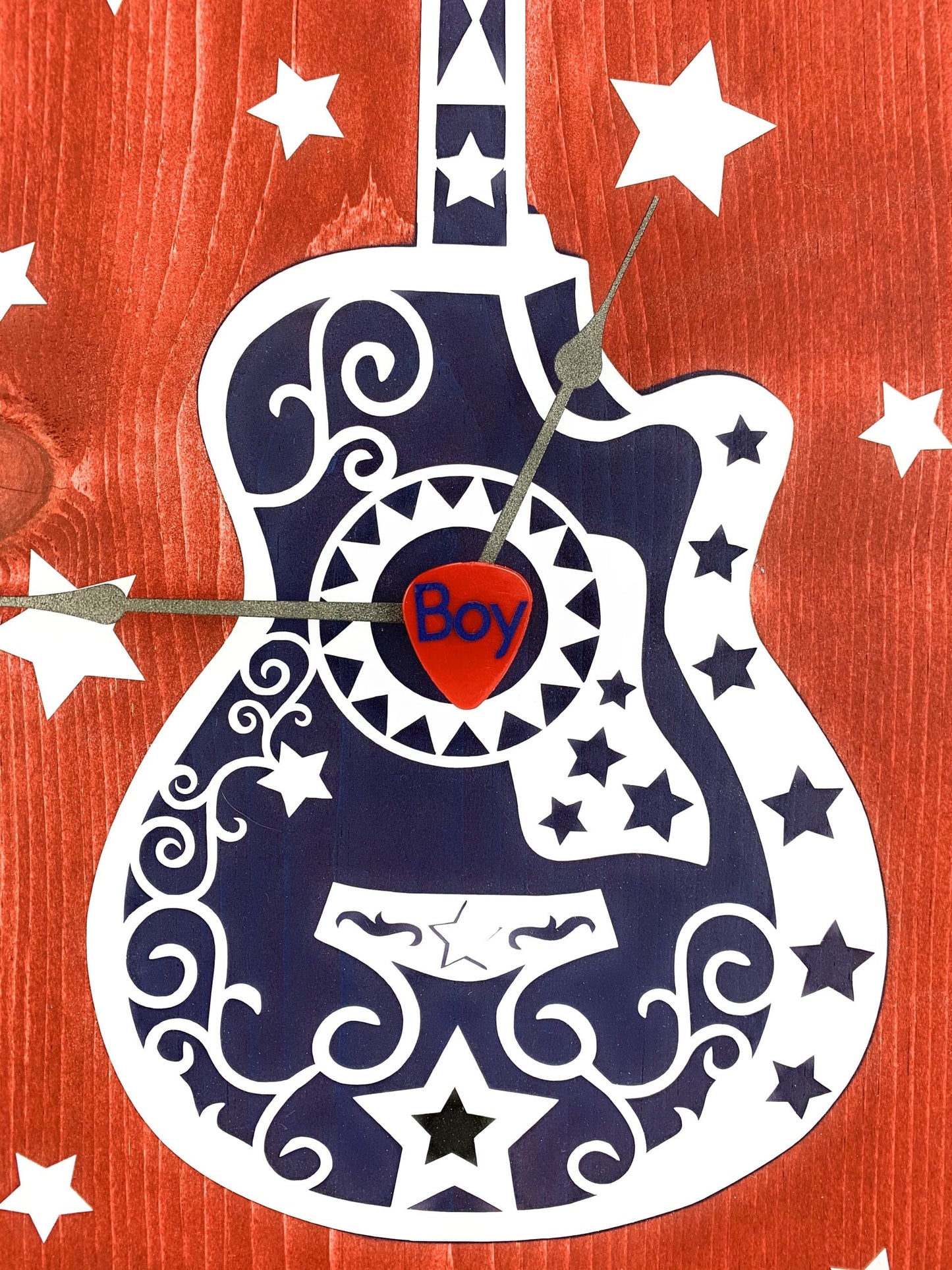 KingWood "Guitar Star" Wood Plank Wall Clock