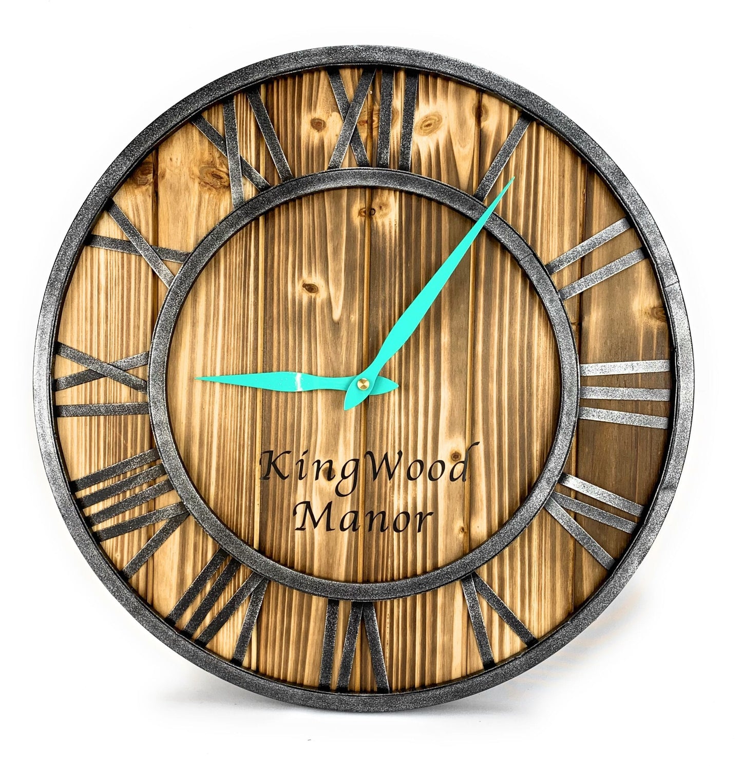 KingWood Wood and Iron Clock with personalizationRound