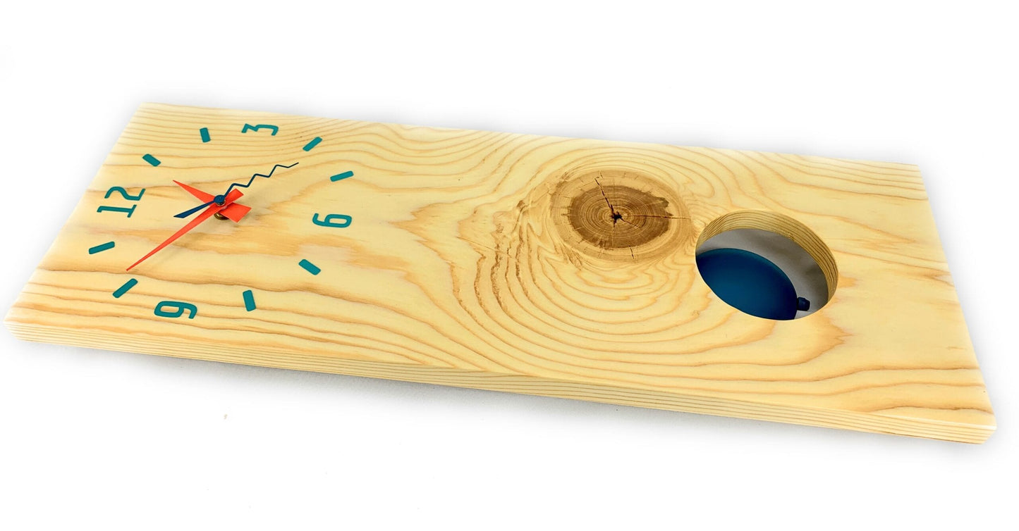Pine Plank Pendulum Wall Clock in Santa Fe Style