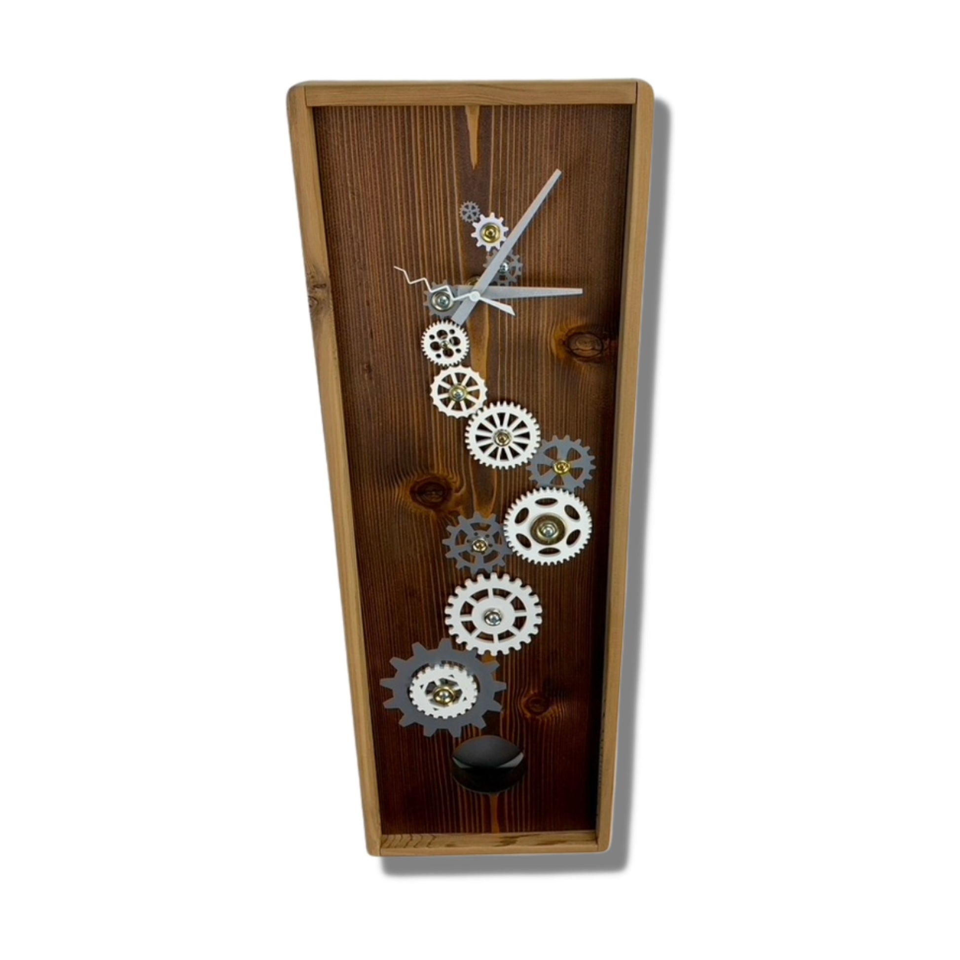 KingWood Pendulum Wall Clock w/ Gears, Cedar & Silver on top