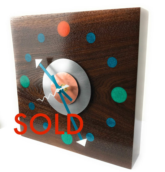 KingWood Reclaimed Walnut Slab "Aurora" Wall Clock with Epoxy Inlay & Steel / Copper