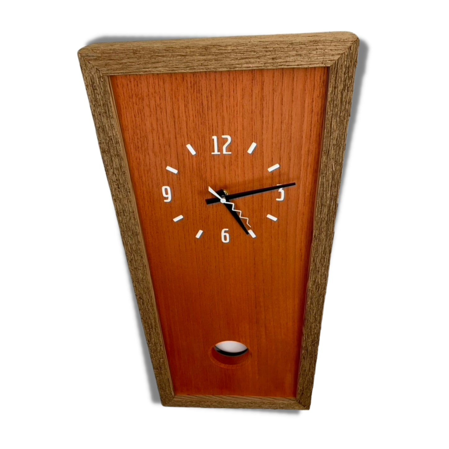 SOLD - KingWood Cedar Pendulum Wall Clock In Orange & White