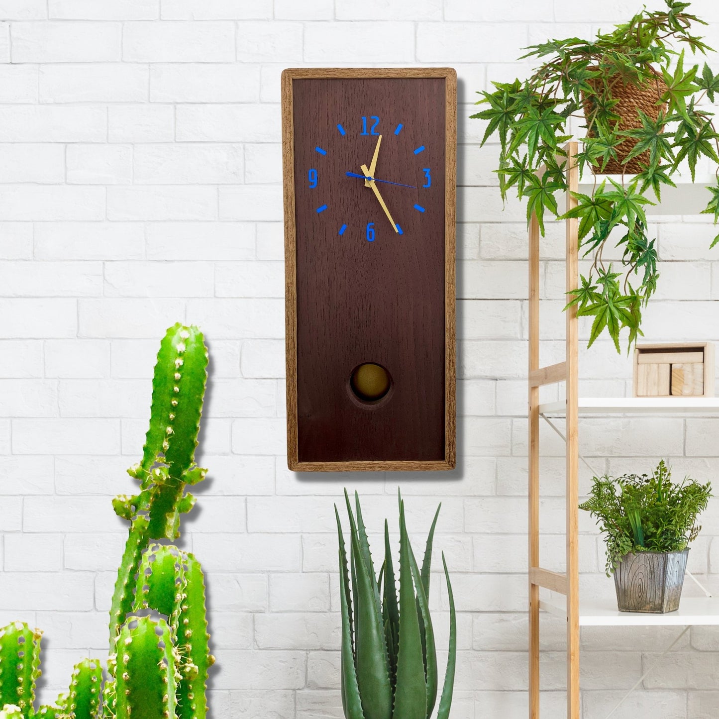 KingWood Cedar Pendulum Clock In Gold & Blue