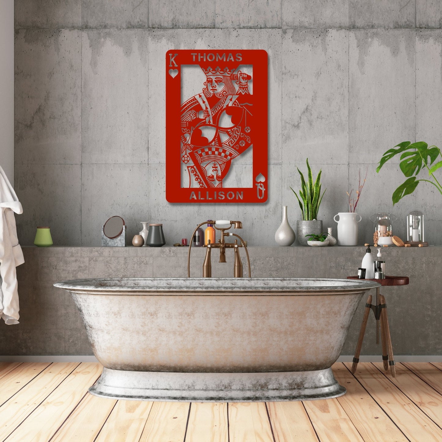 Personalized King & Queen of Hearts Metal Wall Art red