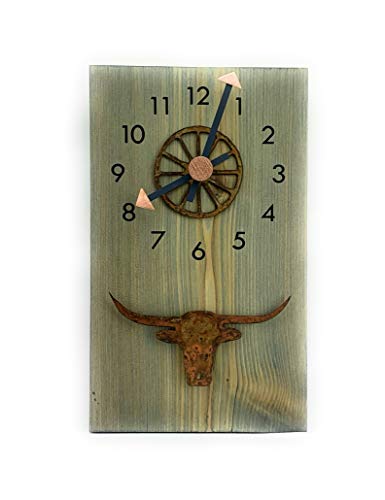 KingWood Wood & Metal Wall Clock "Longhorn Wagon Wheel"