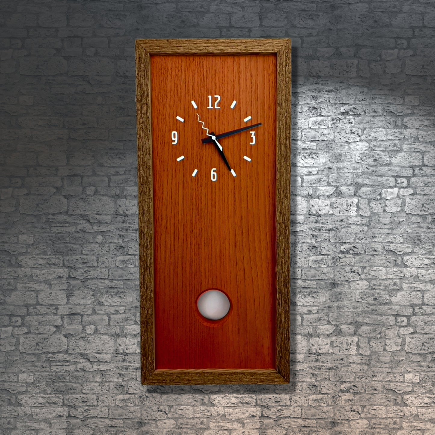 SOLD - KingWood Cedar Pendulum Wall Clock In Orange & White