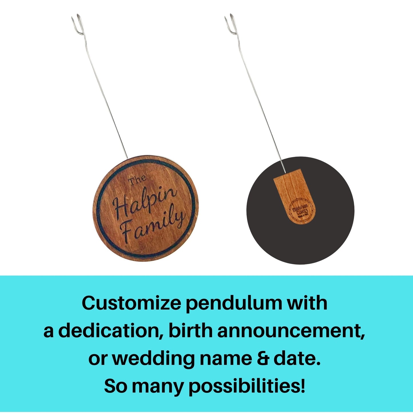 KingWood Personalized Pendulum Wall Clock customize pendulum with your own text
