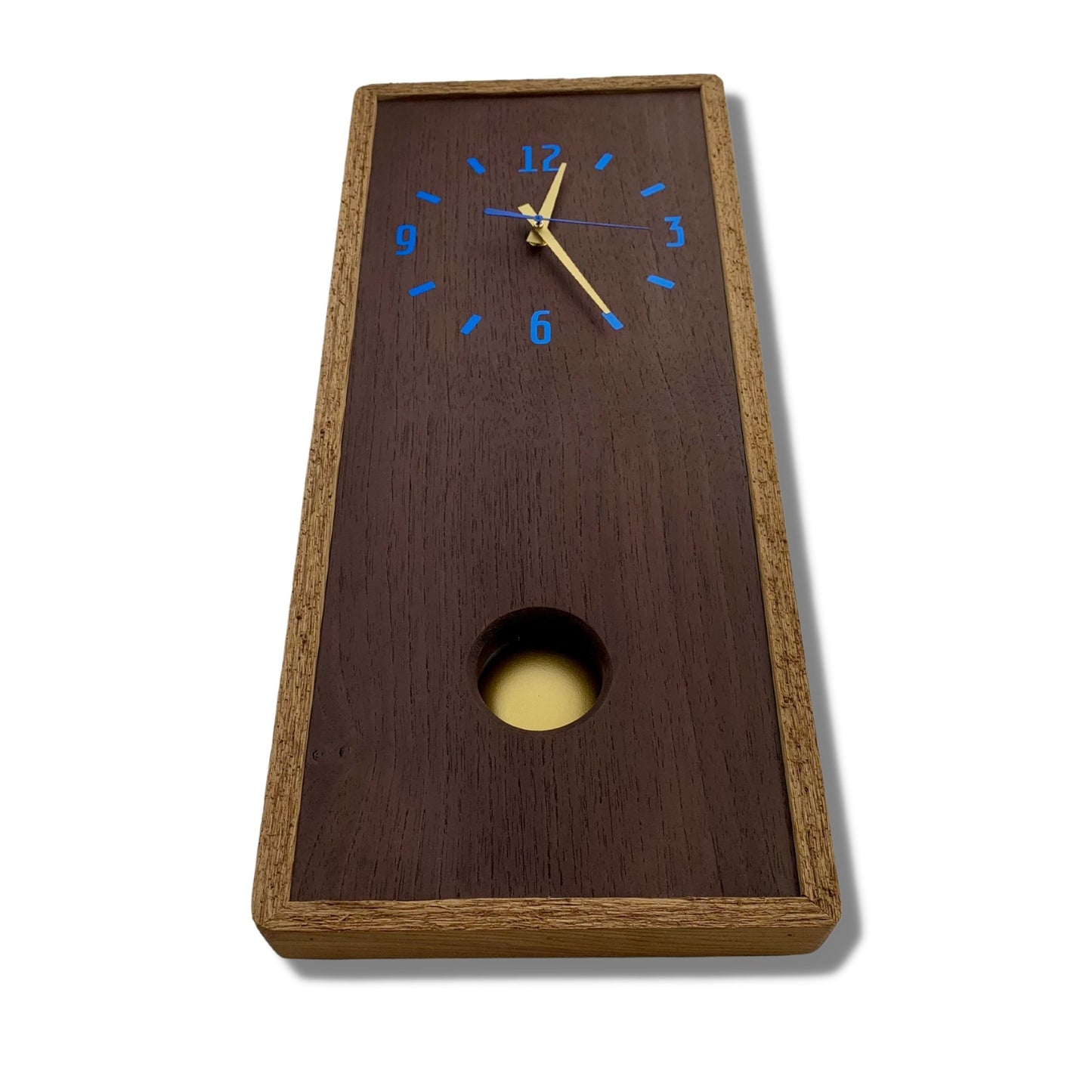 KingWood Cedar Pendulum Clock In Gold & Blue