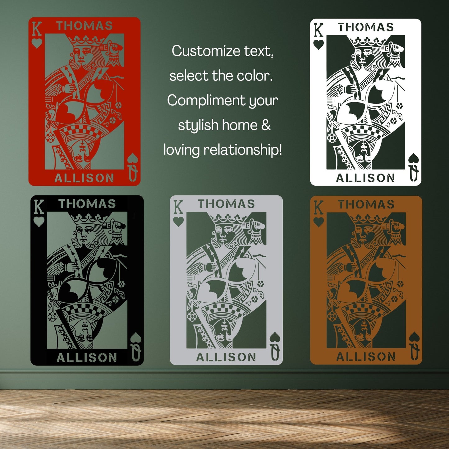 Personalized King & Queen of Hearts Metal Wall Art infor graphic