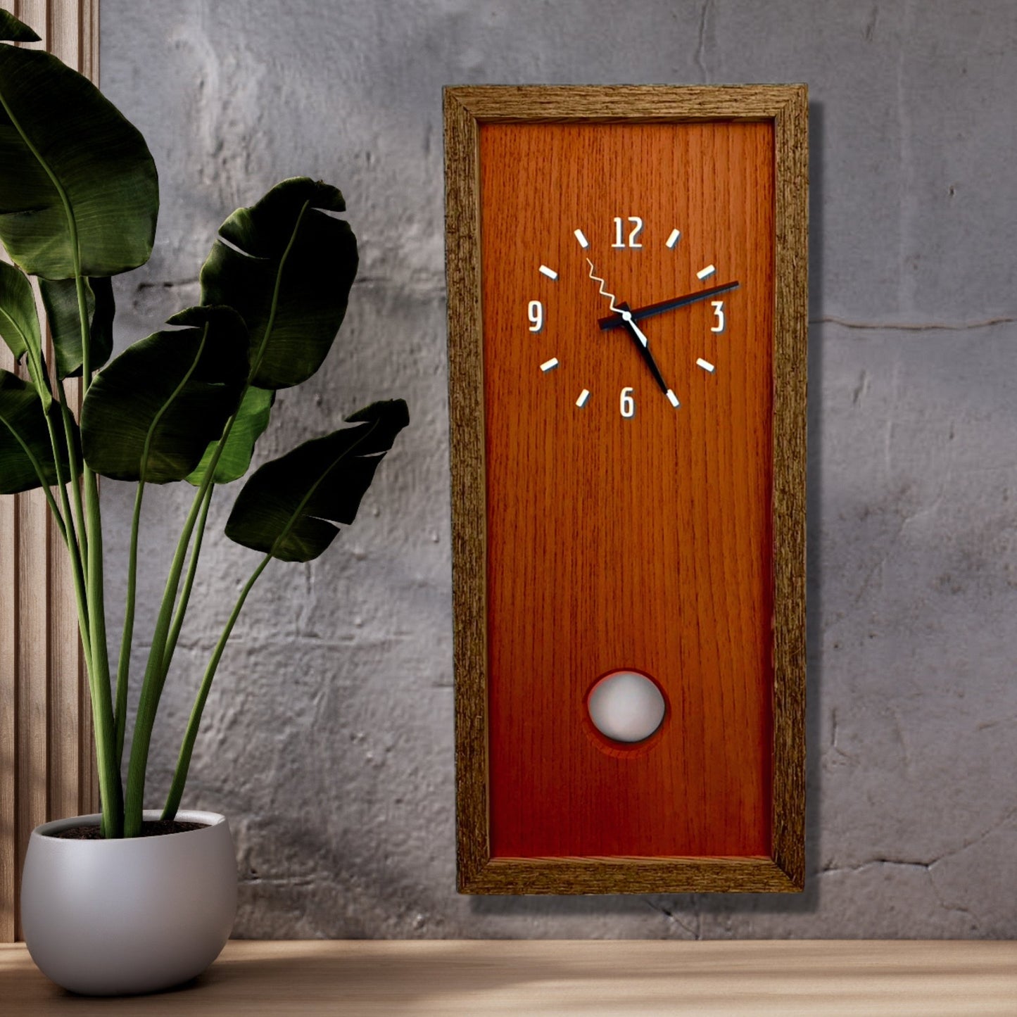 SOLD - KingWood Cedar Pendulum Wall Clock In Orange & White