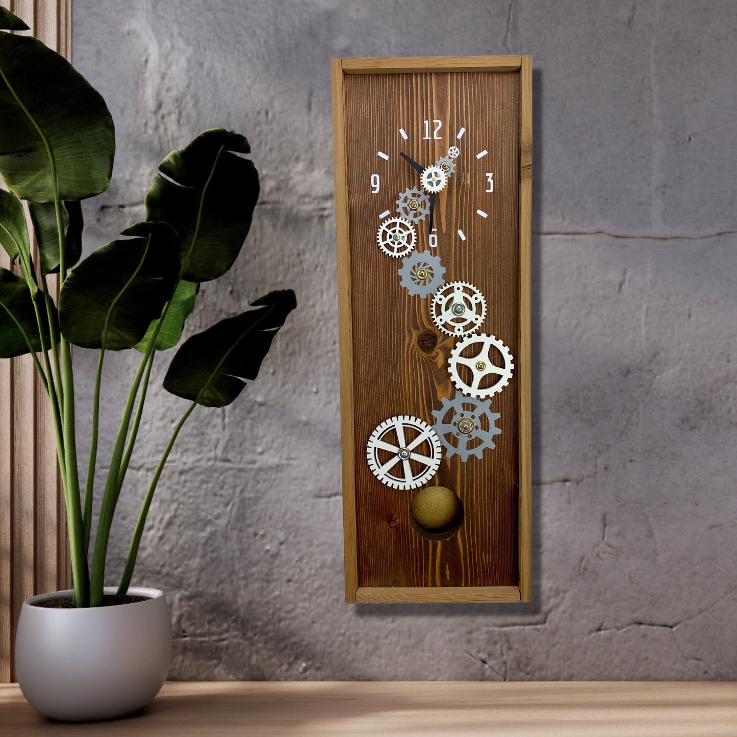 SOLD KingWood Pendulum Wall Clock w/ Gears In Gold