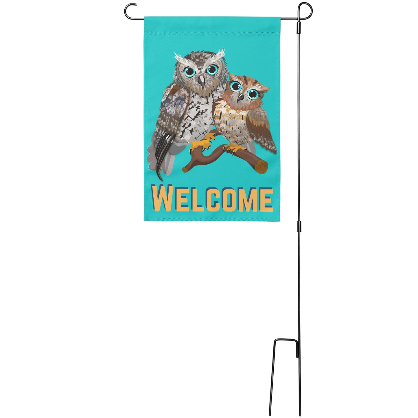 Welcome Blue Eyed Owls Garden Banner on pole