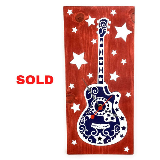 KingWood "Guitar Star" Wood Plank Wall Clock