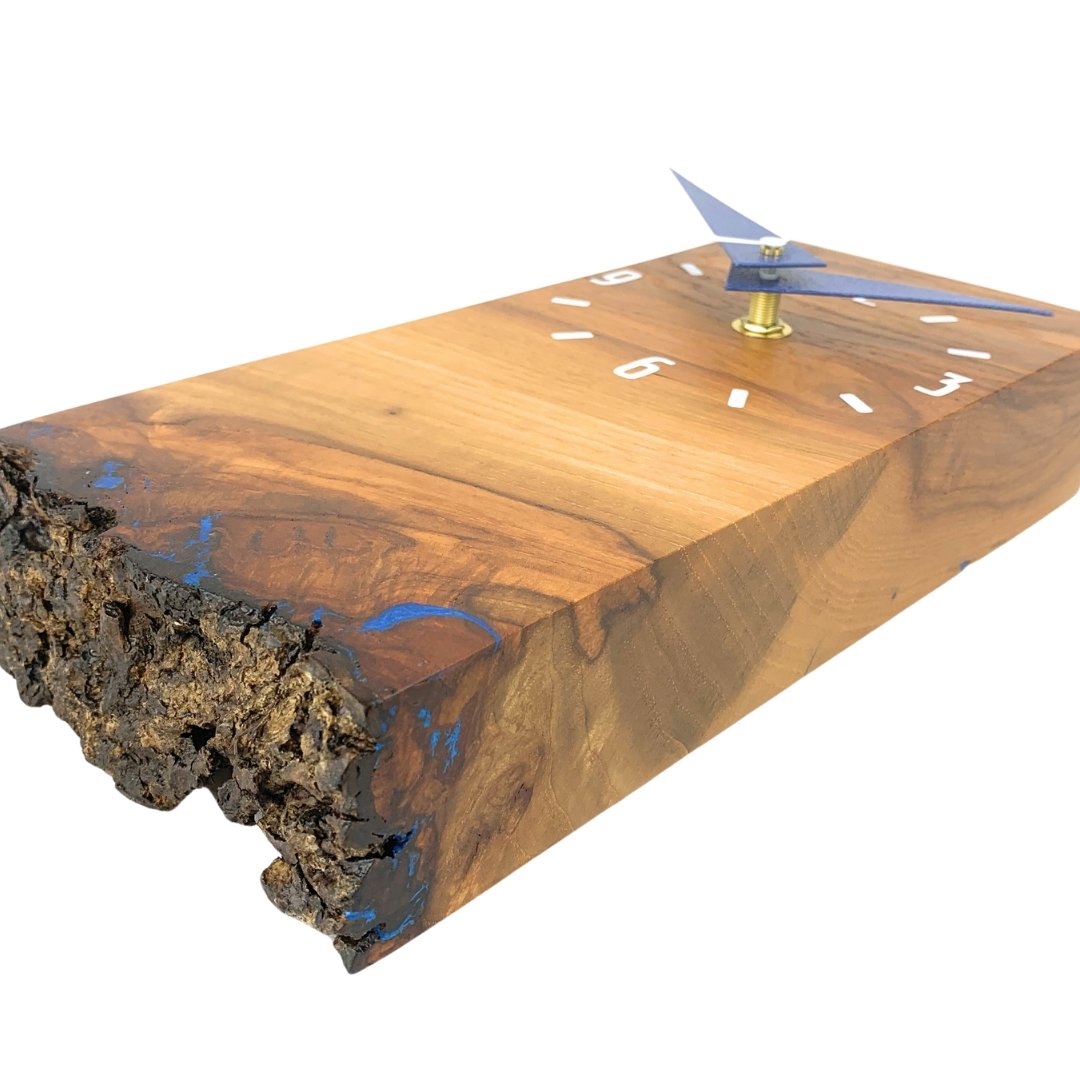 KingWood Live Edge Texas Pecan Slab Wall Clock "Blue Lightning"