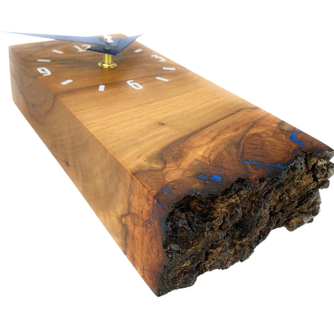 KingWood Live Edge Texas Pecan Slab Wall Clock "Blue Lightning"
