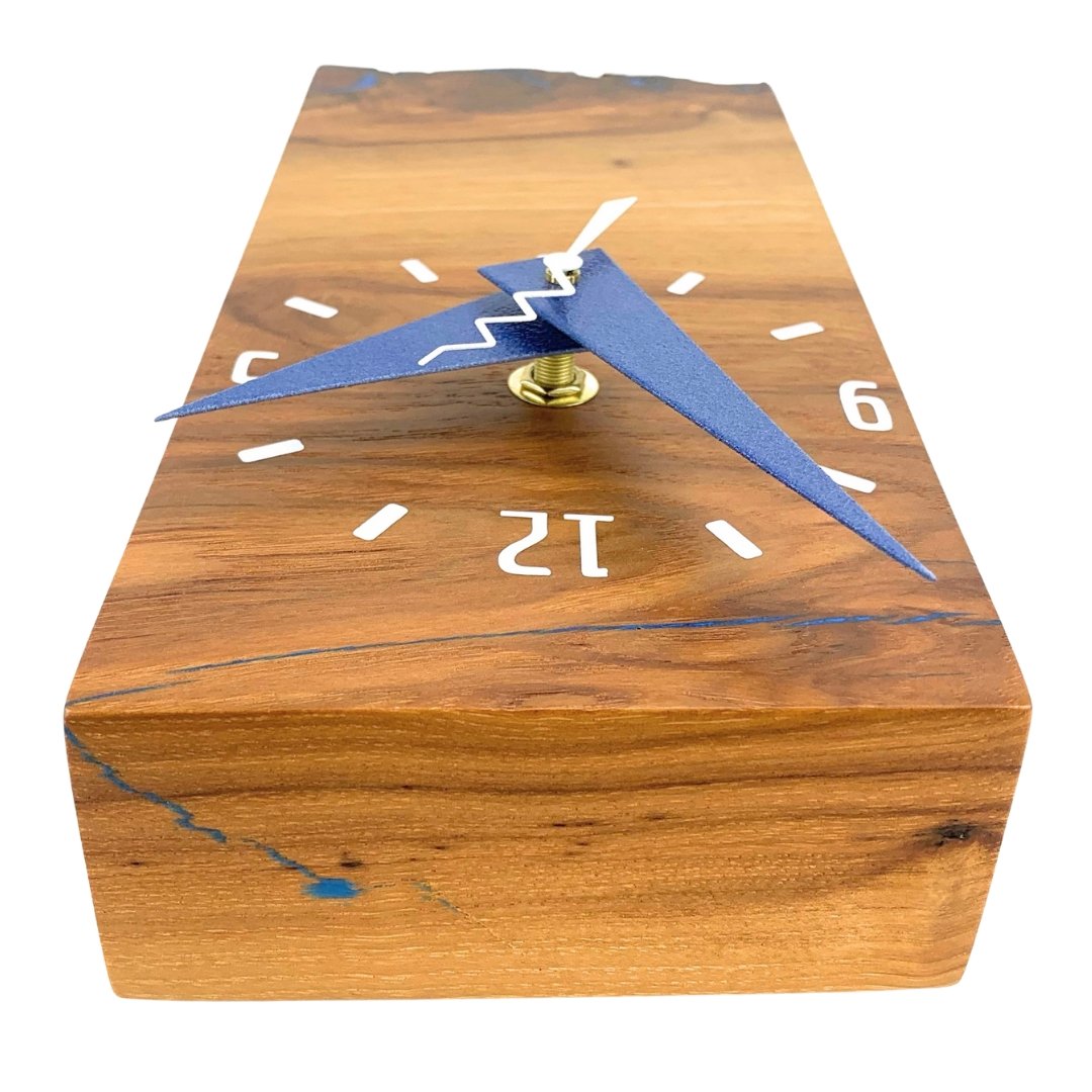 KingWood Live Edge Texas Pecan Slab Wall Clock "Blue Lightning"