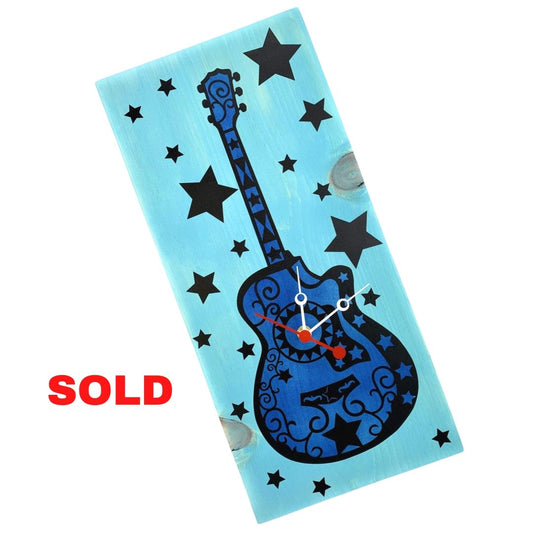 KingWood "Guitar Star" Wood Plank Wall Clock