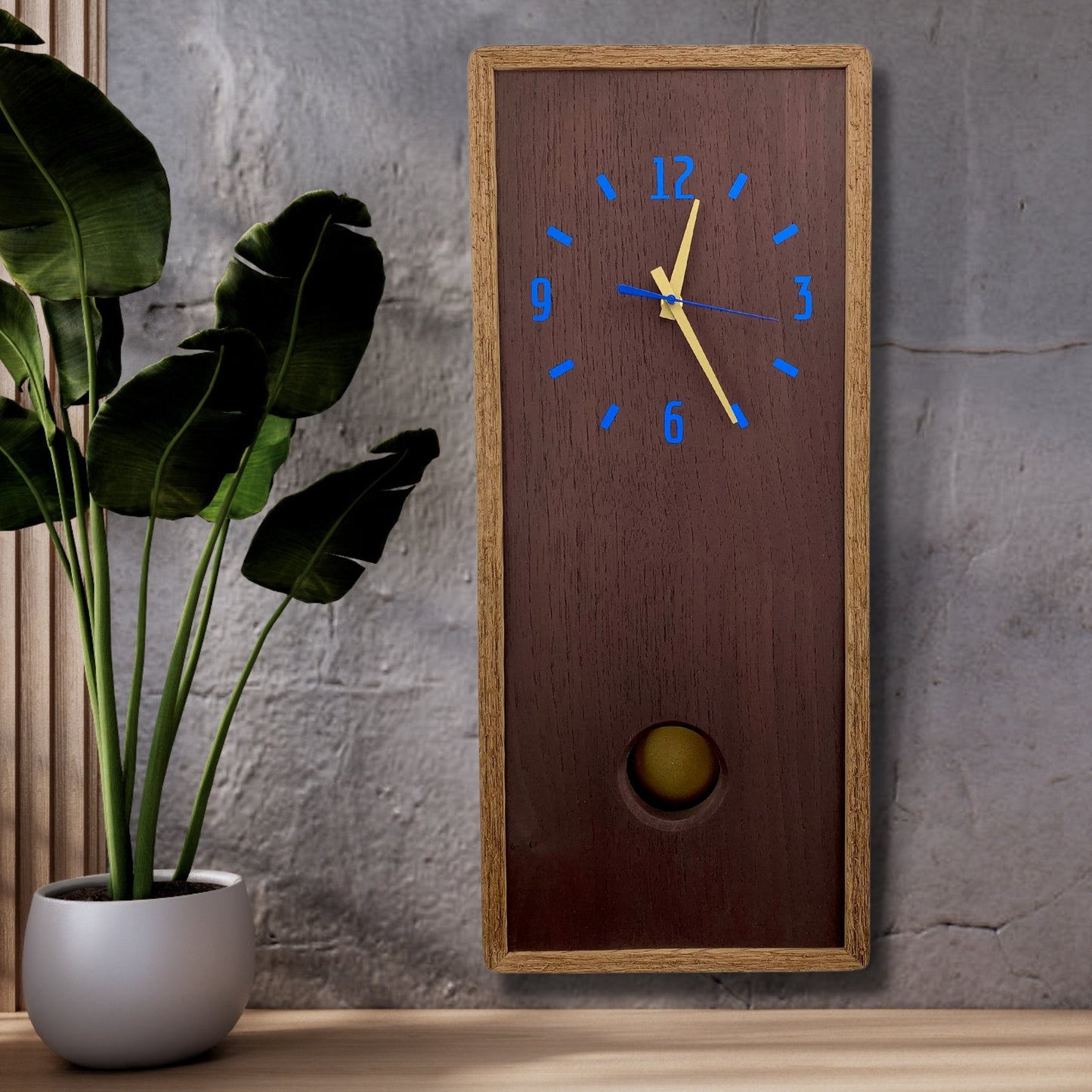 KingWood Cedar Pendulum Clock In Gold & Blue