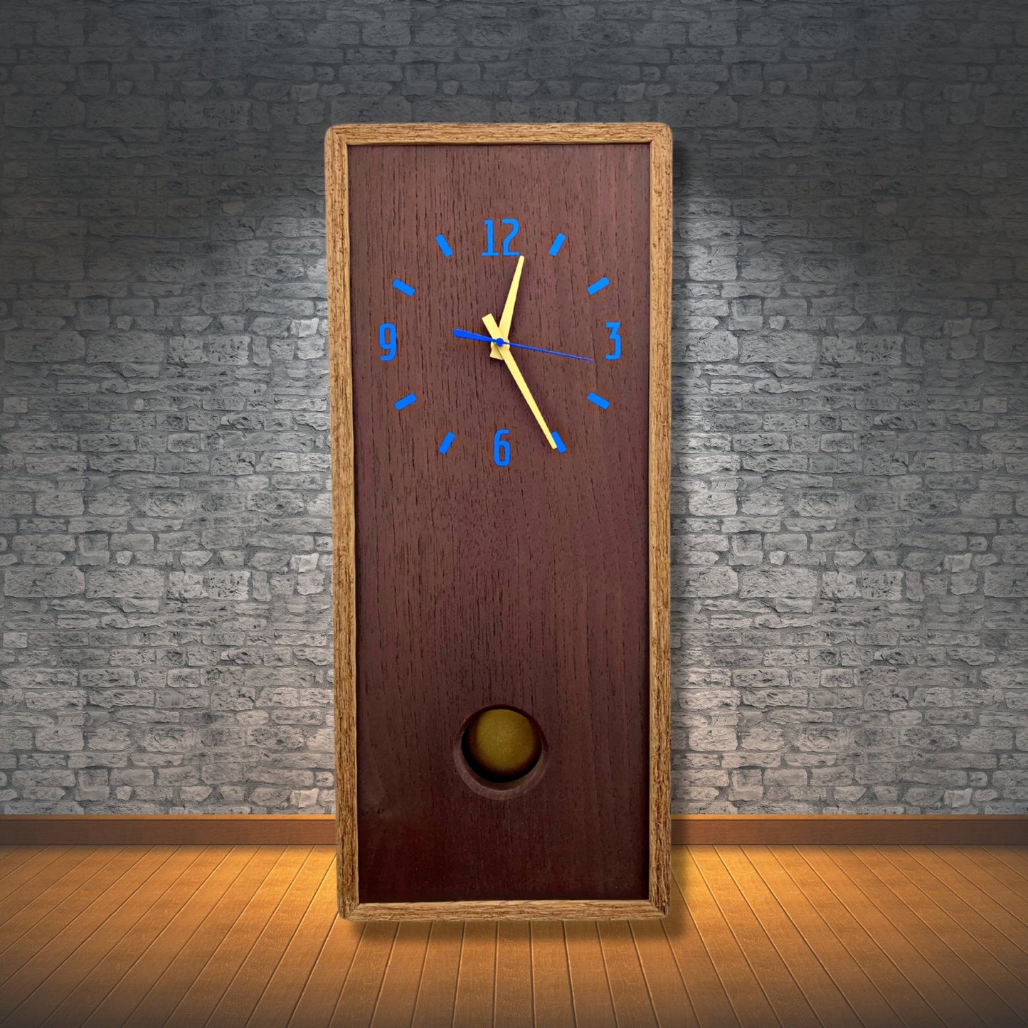 KingWood Cedar Pendulum Clock In Gold & Blue