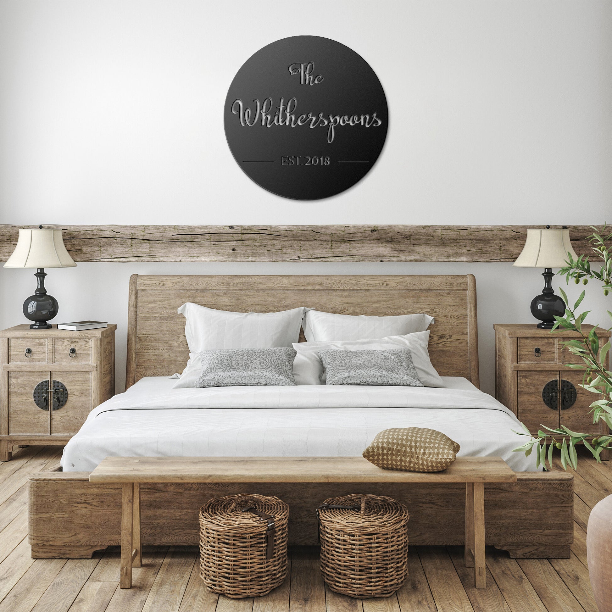Personalized Round Metal Name Sign, Custom Established Family Metal Wall Art