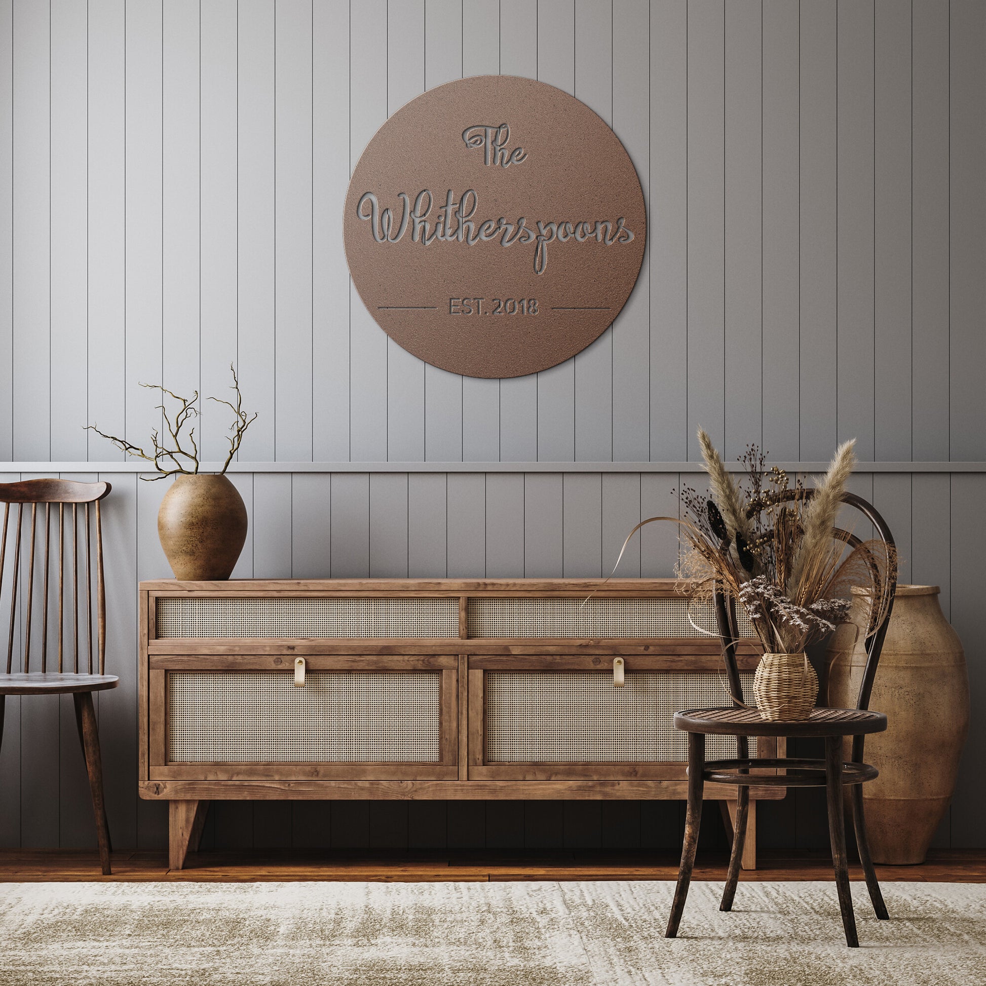 Personalized Round Metal Name Sign, Custom Established Family Metal Wall Art