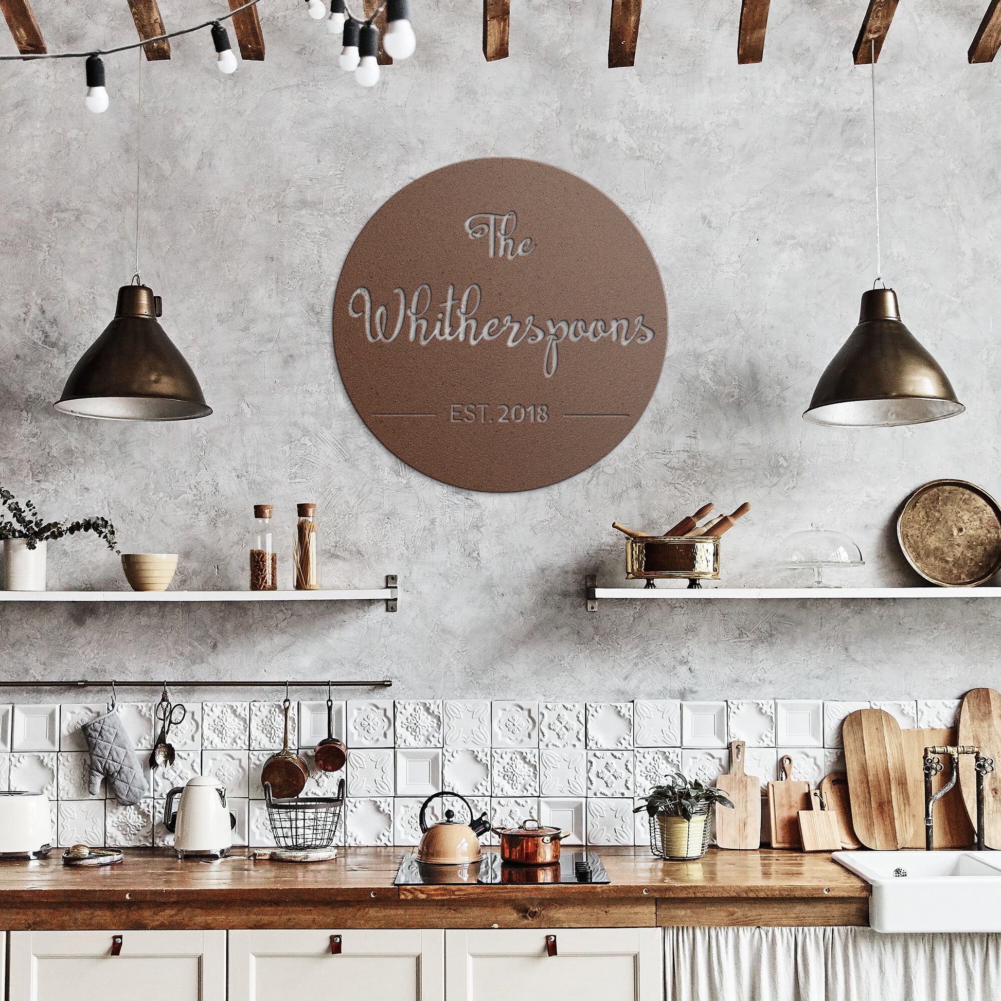 Personalized Round Metal Name Sign, Custom Established Family Metal Wall Art