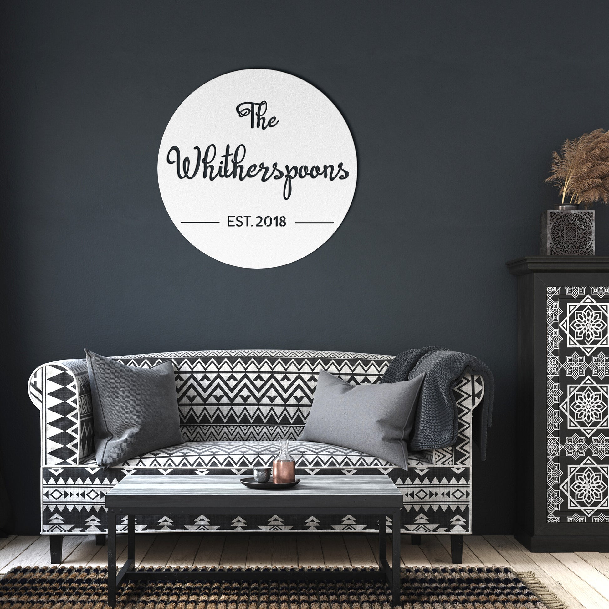 Personalized Round Metal Name Sign, Custom Established Family Metal Wall Art