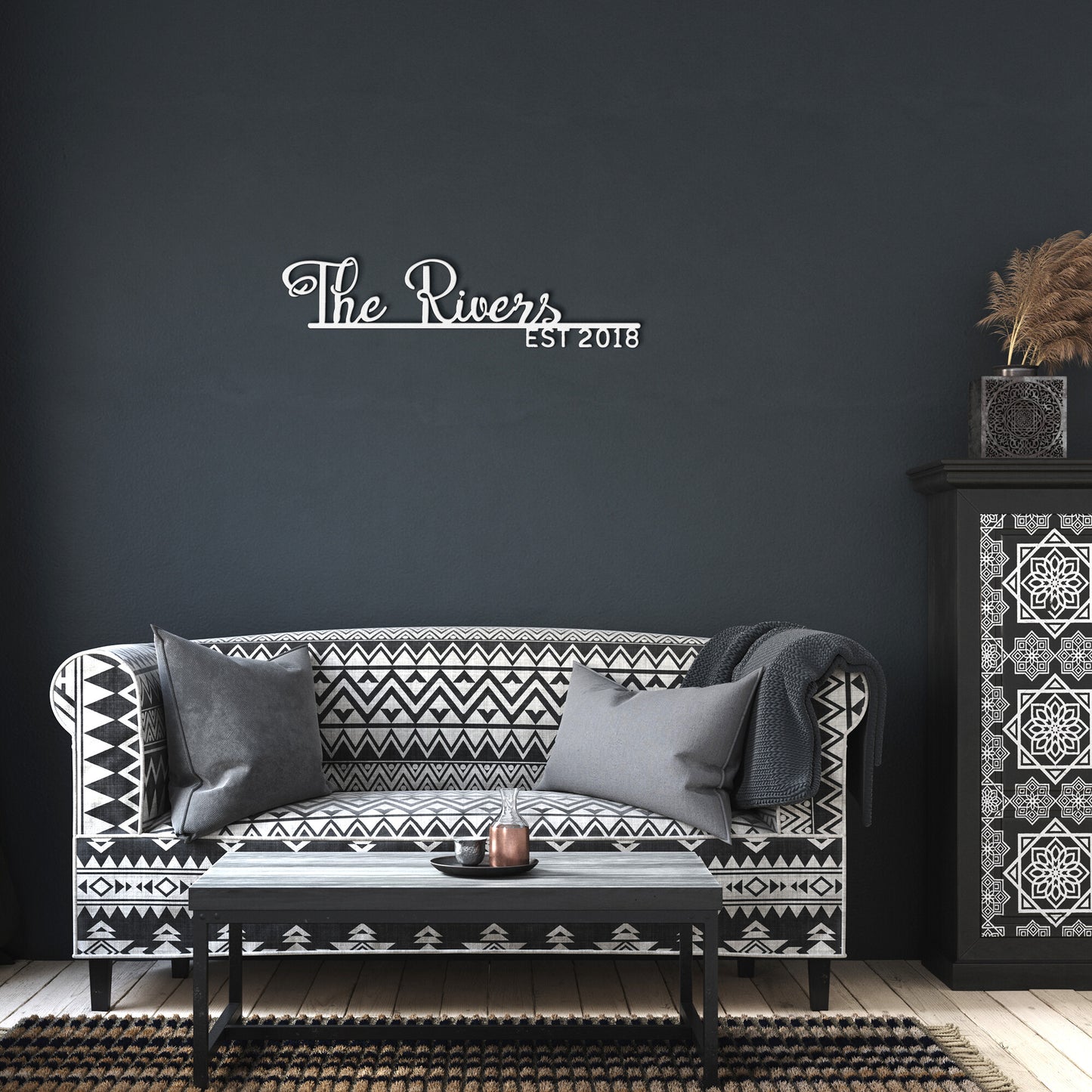 Personalized Script Metal Name Sign, Custom Established Cursive Family Metal Wall Art