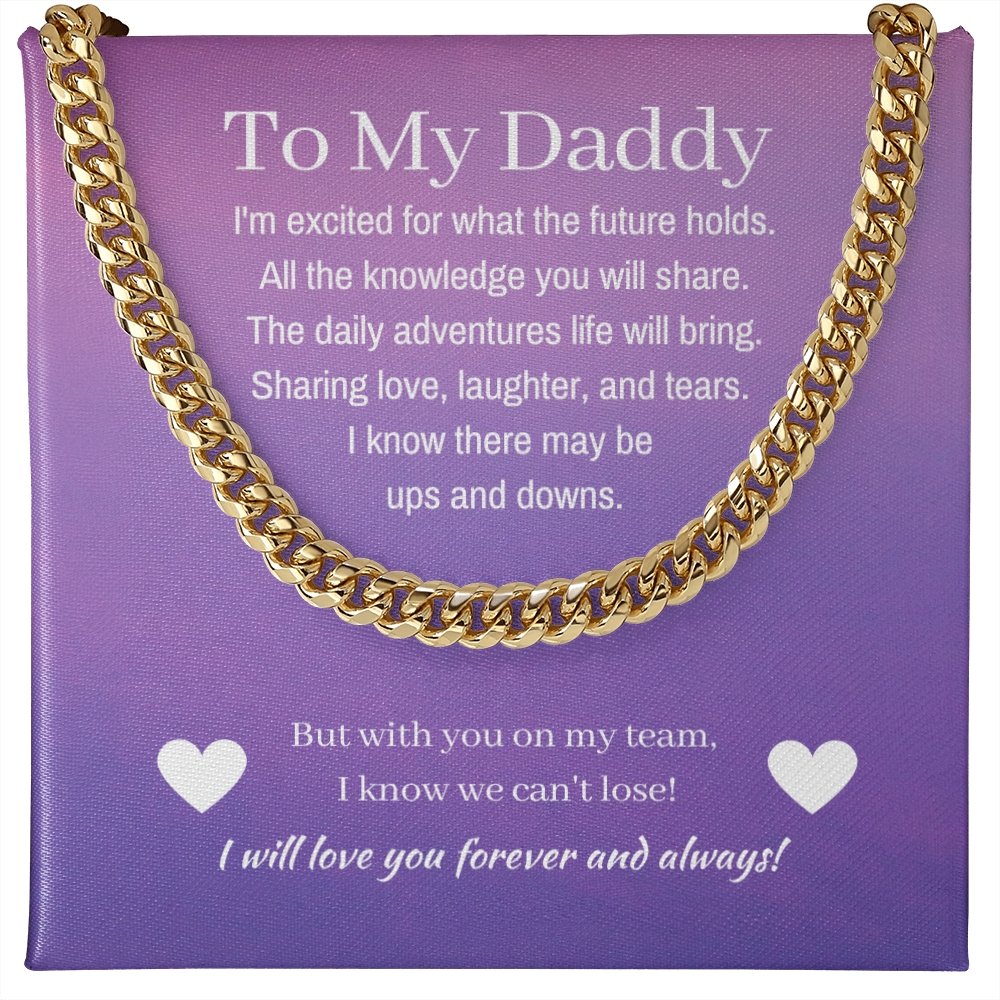 Cuban Link First Time Dad Gift, Girl Dad, 14k Gold Chain up close