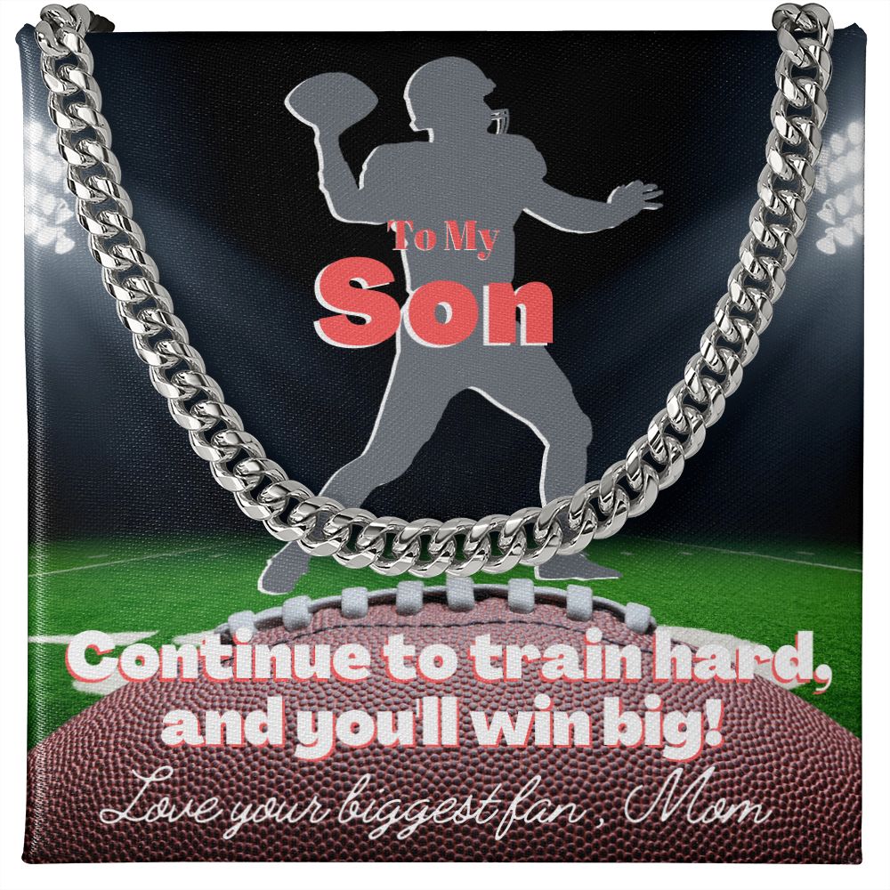 To My Son Cuban Link Chain & Card Gift From Mom, Football Player, Quarterback