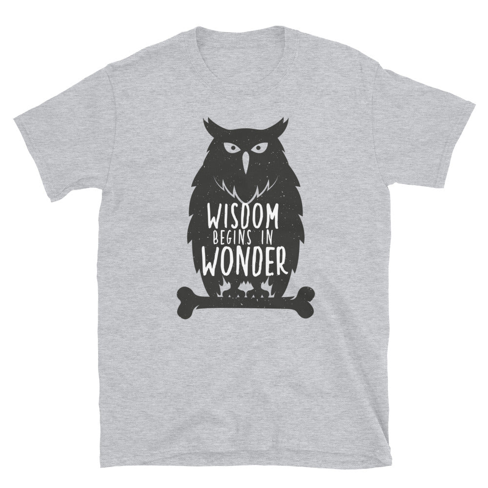 KingWood Owls Wisdom Begins In Wonder Short-Sleeve T-Shirt, Unisex in sport grey