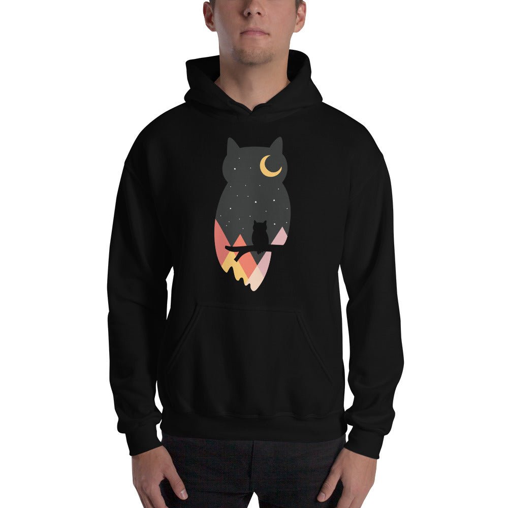 Mountain Moonlight Owl Hoodie, Unisex black