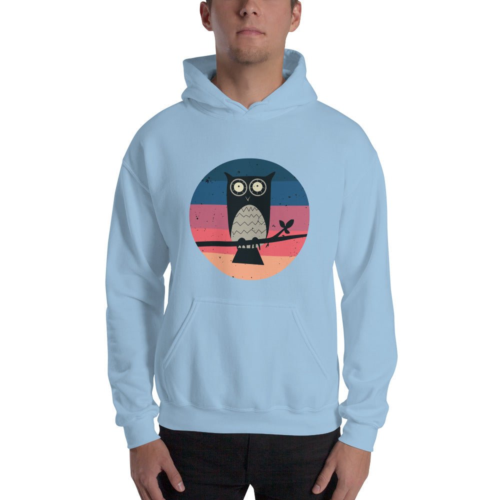 KingWood Sunset Owl Hoodie, Unisex in light blue