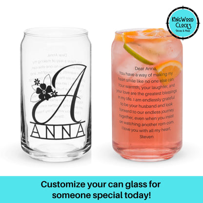 Personalized Monogram & Printed Message Can Glass