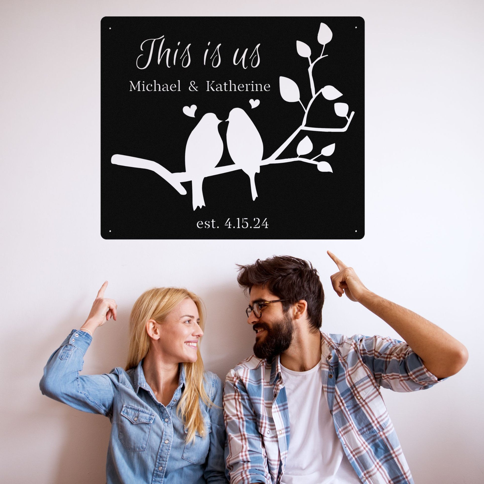 Personalized Couples Name Sign, Love Birds Wedding Decor, This Is Us Metal Wall Art, Romantic Couples Gift, Custom Anniversary Est. Sign