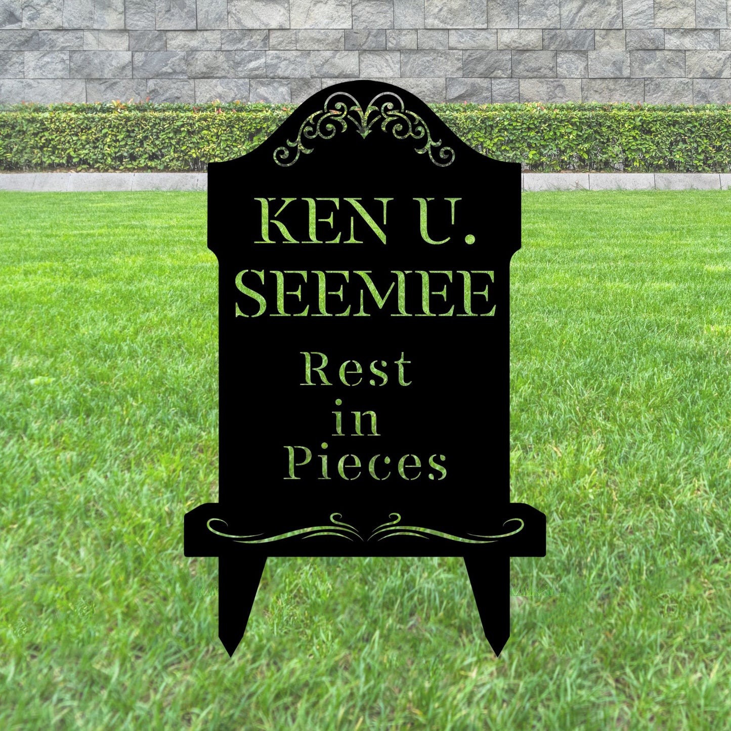 Personalized Gravestone w/ lawn spikes, Funny 40th Birthday Decorations, Custom Cemetery Graveyard Tombstone Gift for Him, Gothic Halloween Decor