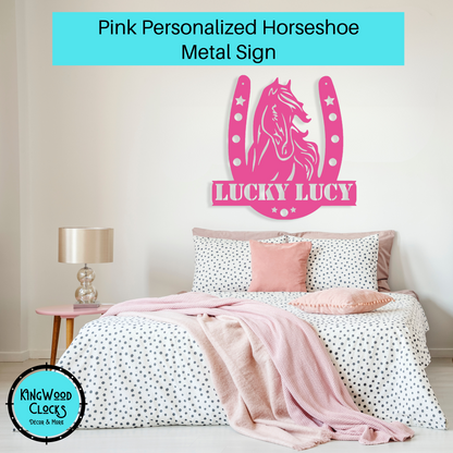 Personalized Horseshoe Metal Sign w/ Horse Portrait & Custom Name