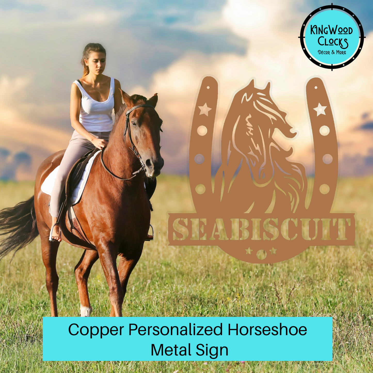 Personalized Horseshoe Metal Sign w/ Horse Portrait & Custom Name