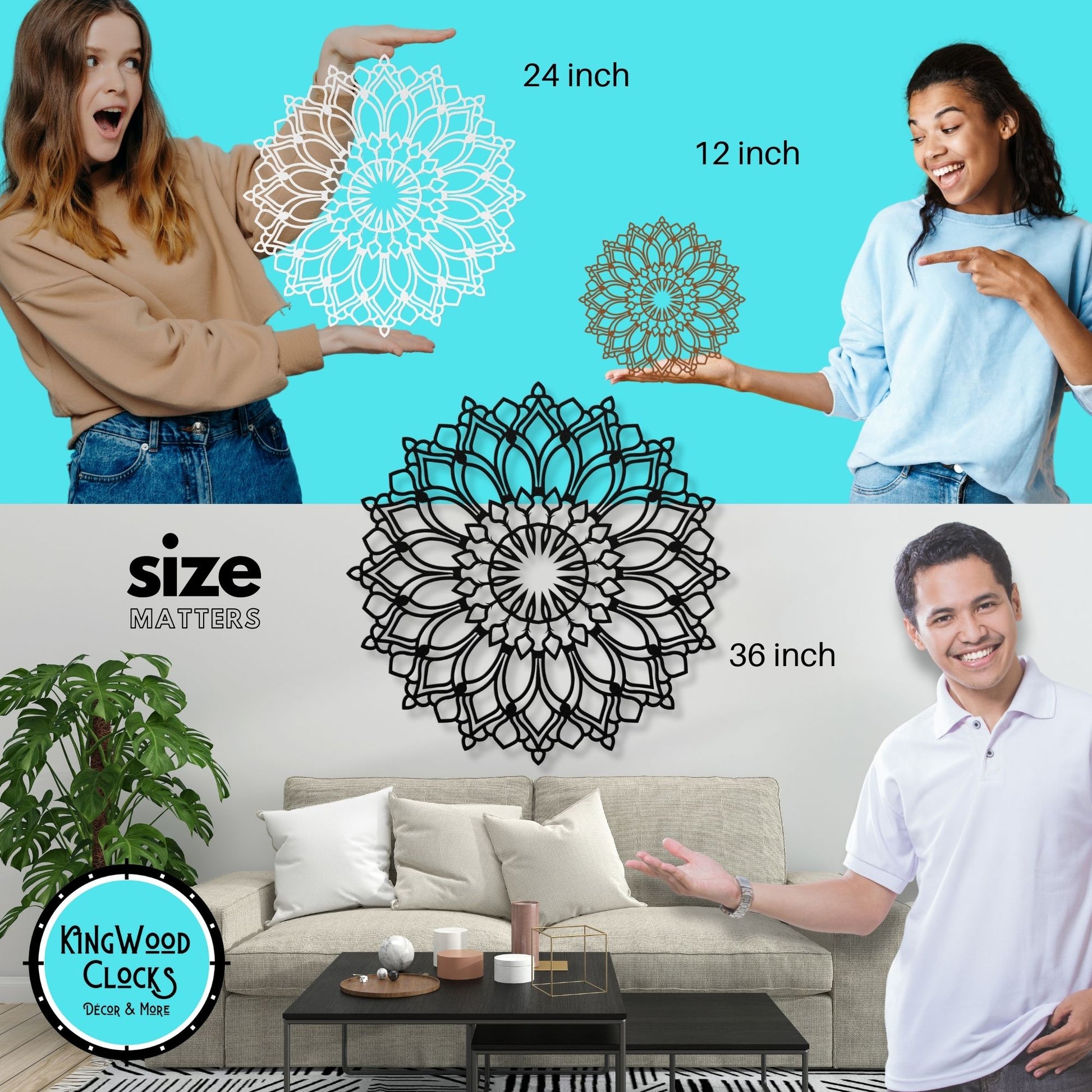 Lotus Flower Mandala Metal Wall Art size infographic