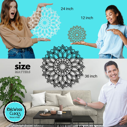 Lotus Flower Mandala Metal Wall Art size infographic