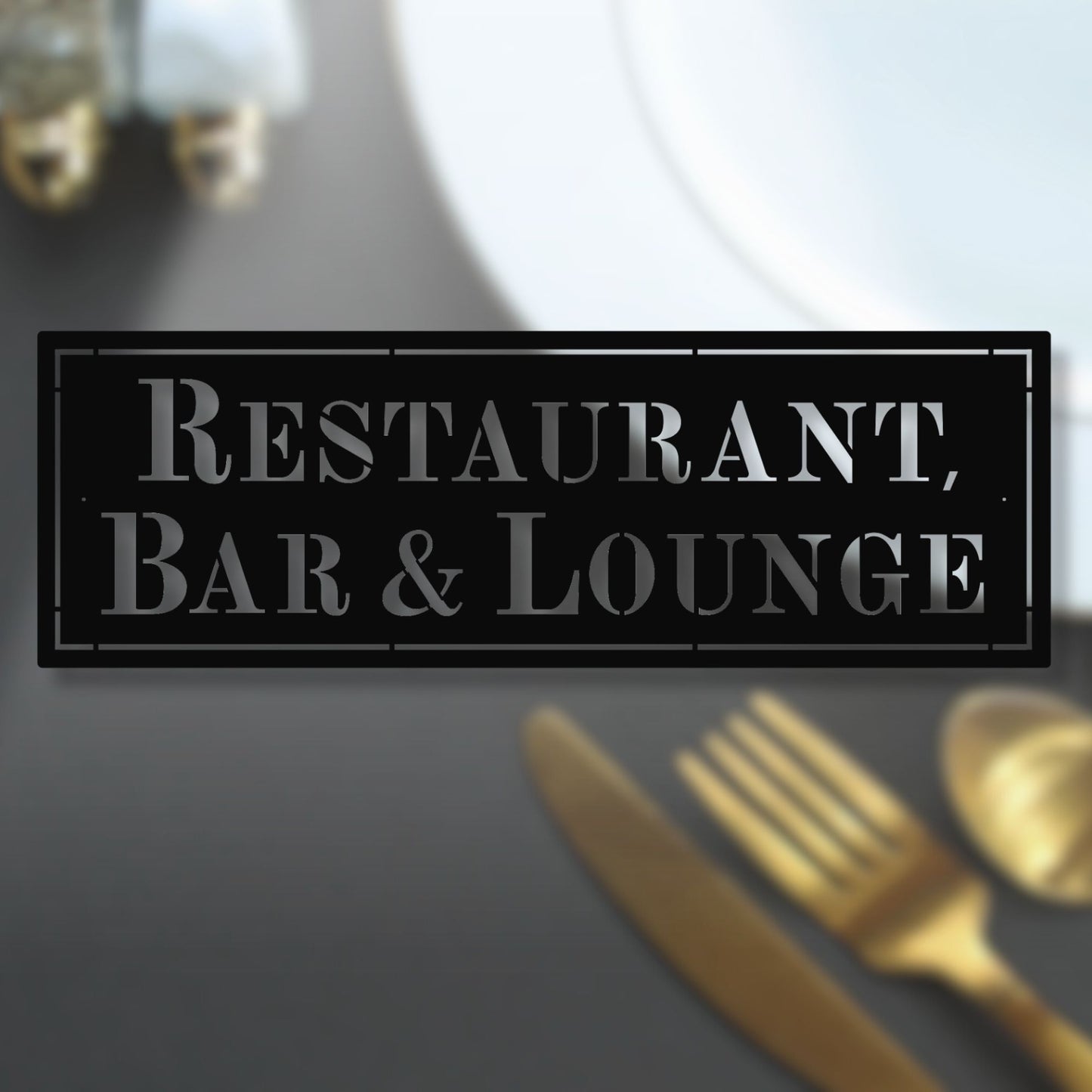 Custom Metal Name Sign, Formal Rectangle Wall Plaque black used for commercial restaurant and bar sign