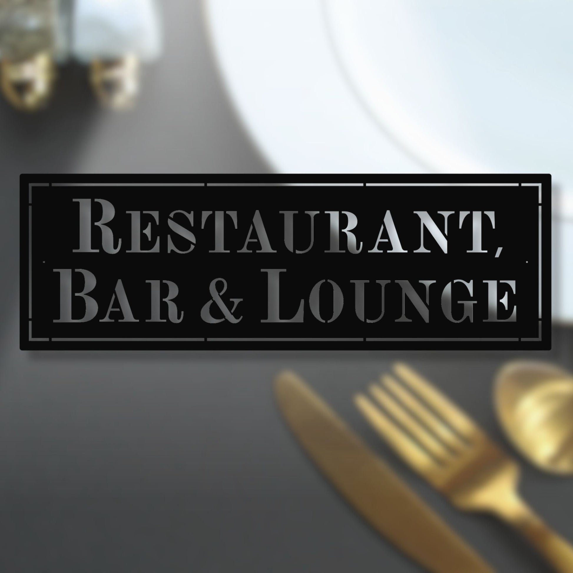 Custom Metal Name Sign, Formal Rectangle Wall Plaque black used for commercial restaurant and bar sign