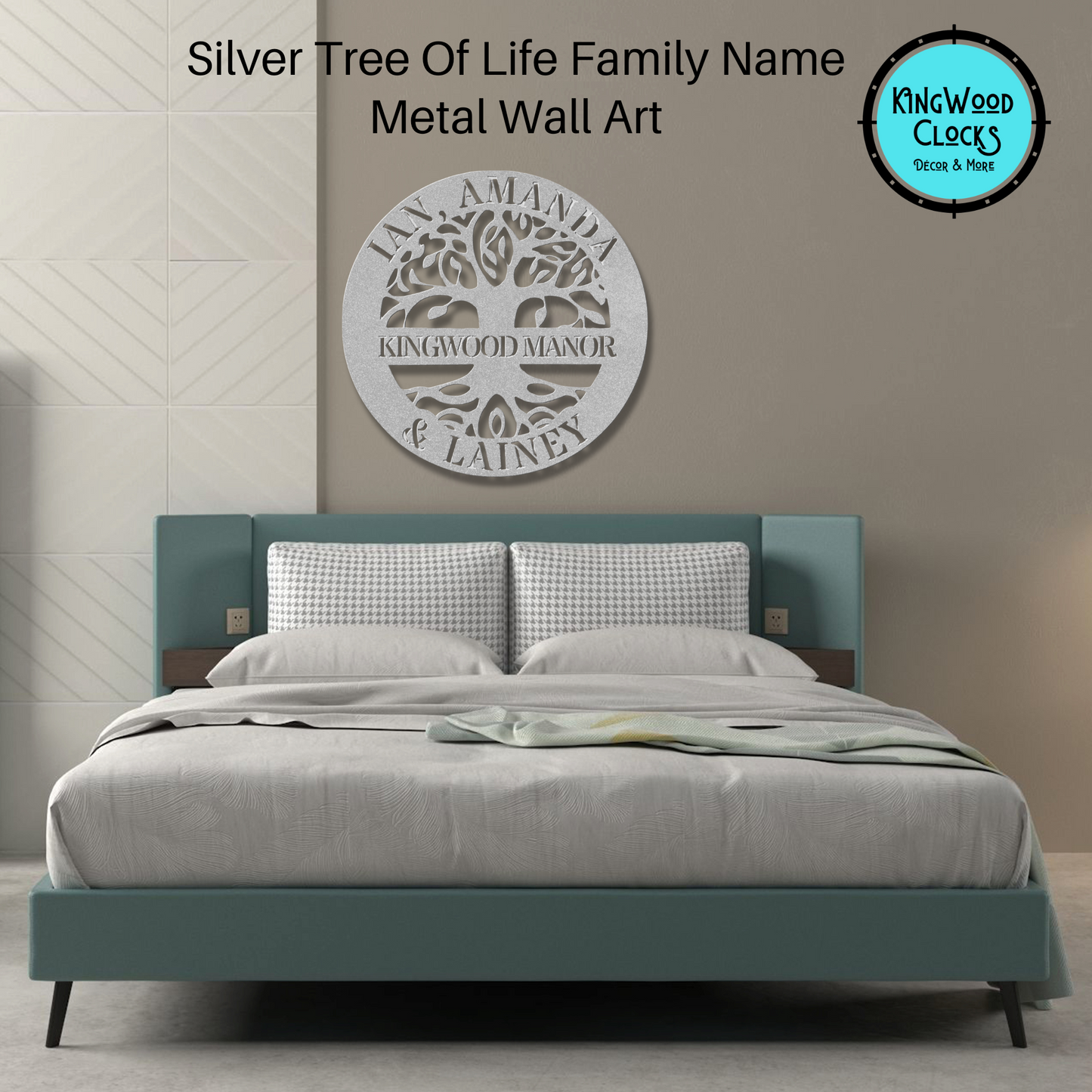 Tree Of Life Family Name Personalized Metal Wall Art silver