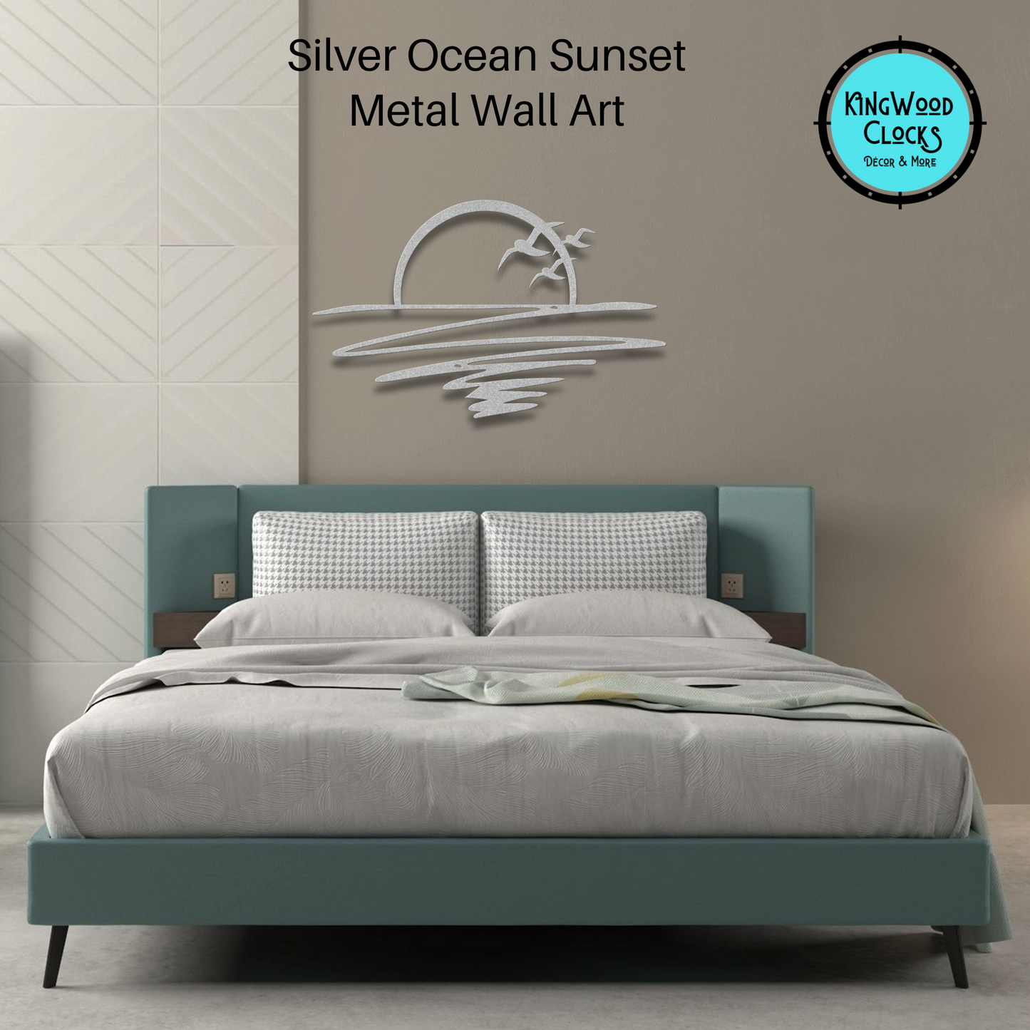 ocean sunset metal wall art silver