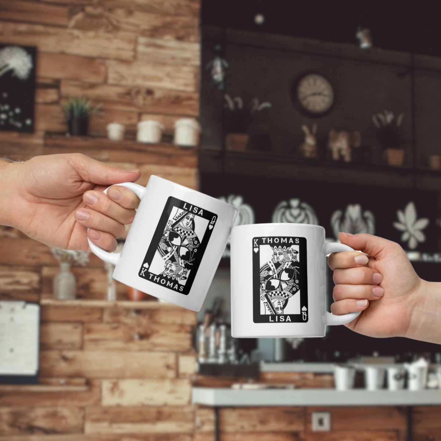 Personalized King & Queen of Hearts Coffee Mug, Him and Her Custom Anniversary Gift, 2 Sided 20oz Drinking Cup, Valentine's Card For Couples