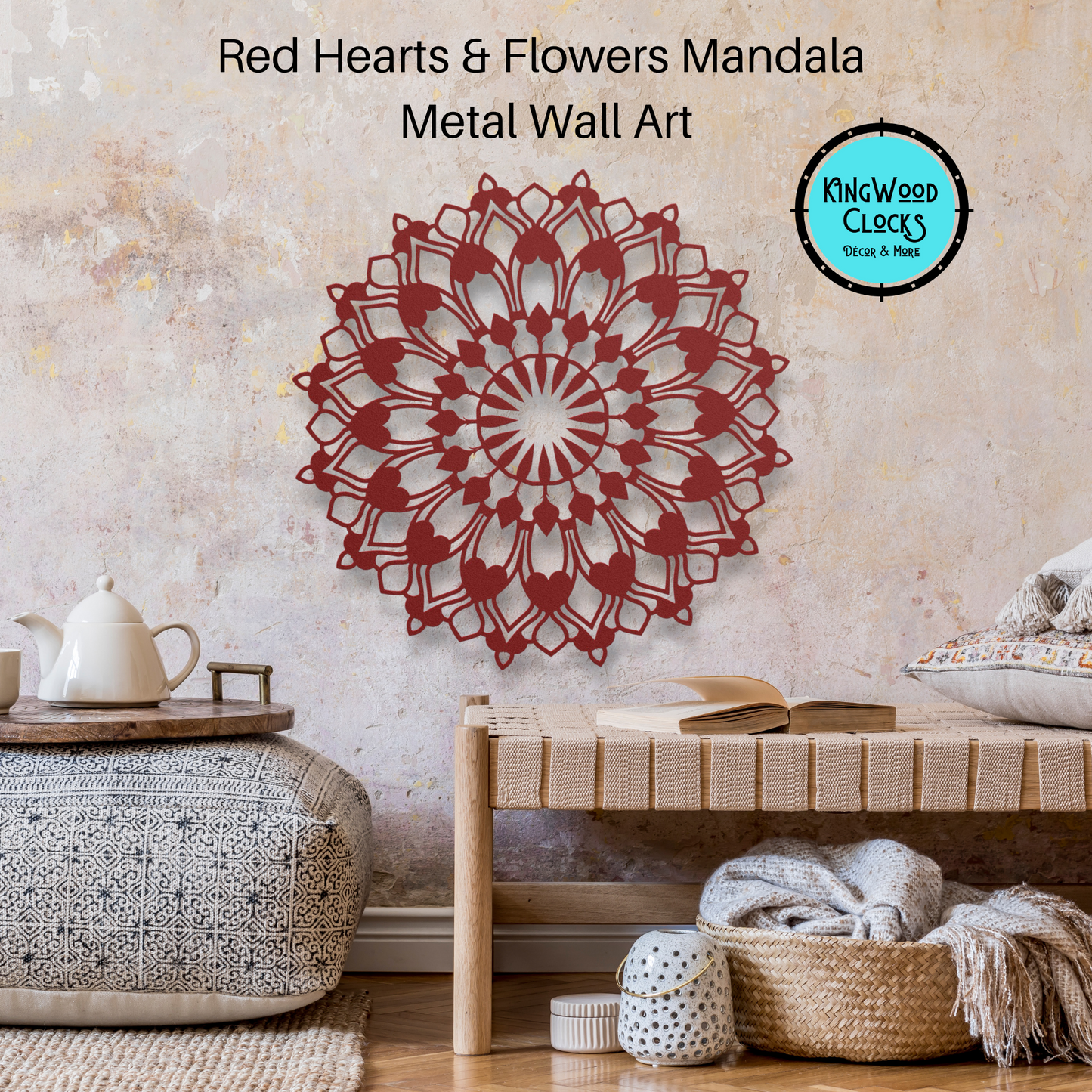 Hearts and Flowers Mandala Metal Wall Art