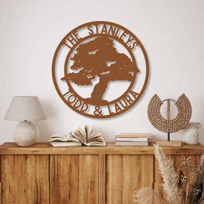 Personalized Oak Tree Of Metal Wall Sign