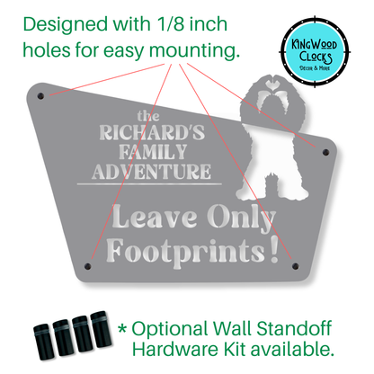 Metal wall art plaque with text and a dog silhouette, featuring Kingwood Clocks branding.