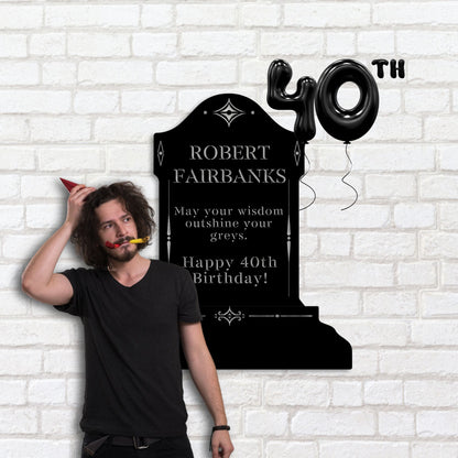 Personalized Gravestone Metal Art, Funny 40th Birthday Decorations, Custom Cemetery Graveyard Tombstone Gift for Him, Gothic Halloween Decor