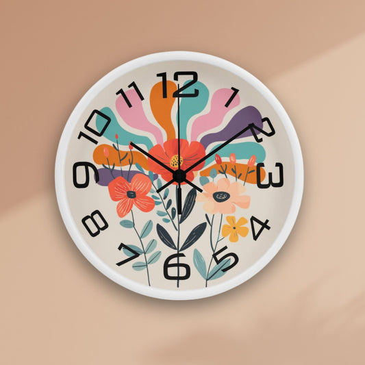 Mid Century Modern Floral Round Wall Clock